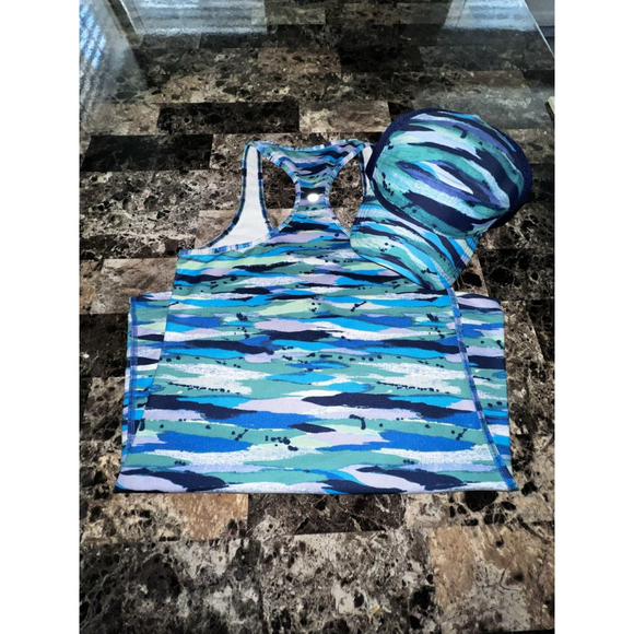 LULULEMON CAP HAT OS AND RACERBACK TANK TOP SIZE 6 PTP 14” Green And Blue Color - Picture 12 of 12